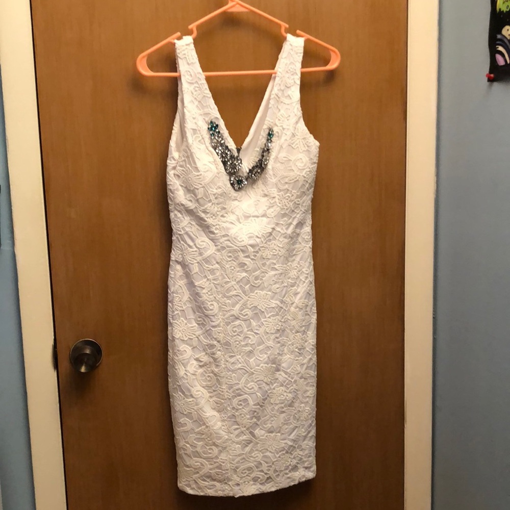 XOXO white laced dress w/ decorative chrystal bust